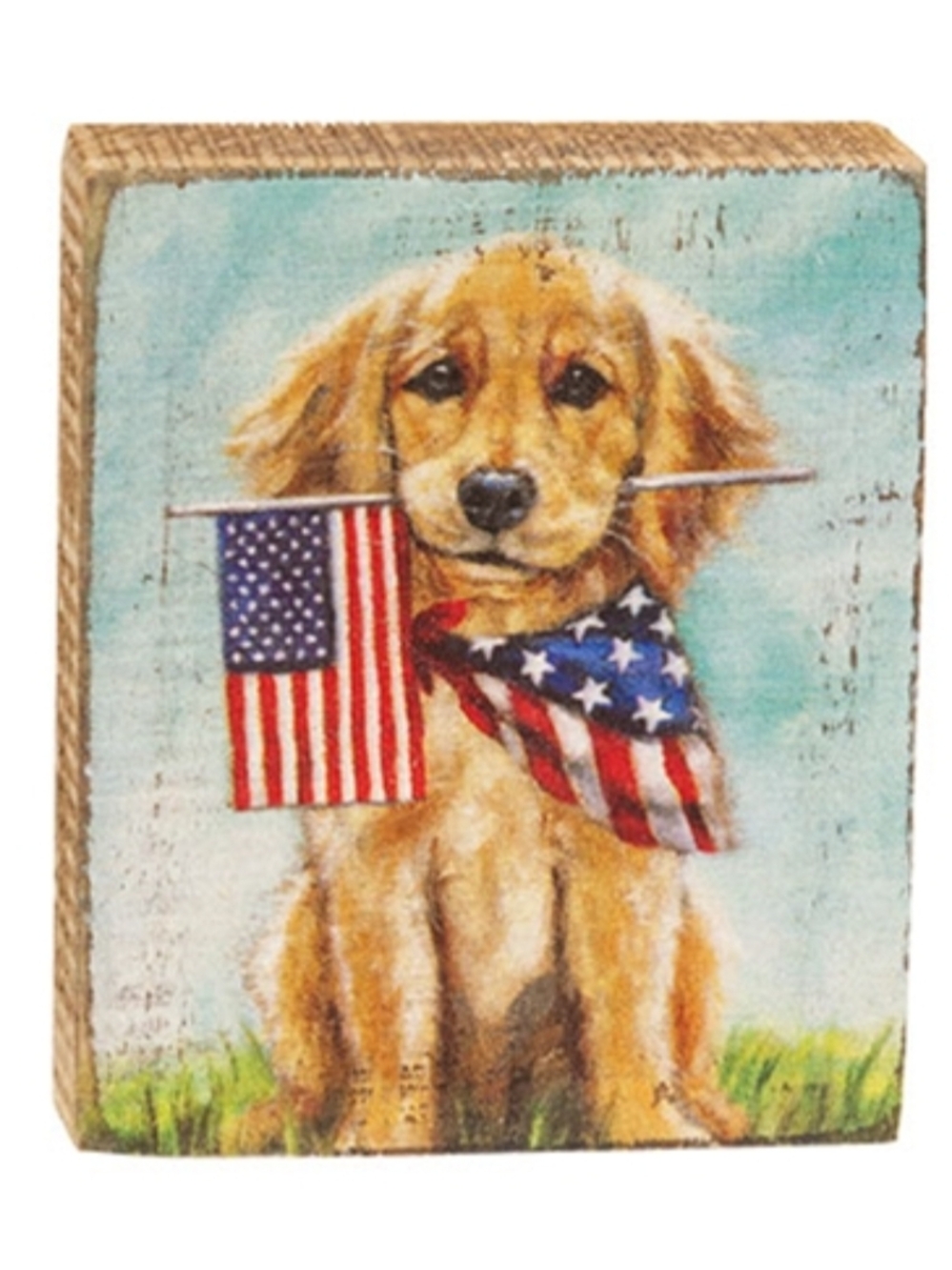 Patriotic Puppy Wooden Block Shelf Sitter Sign